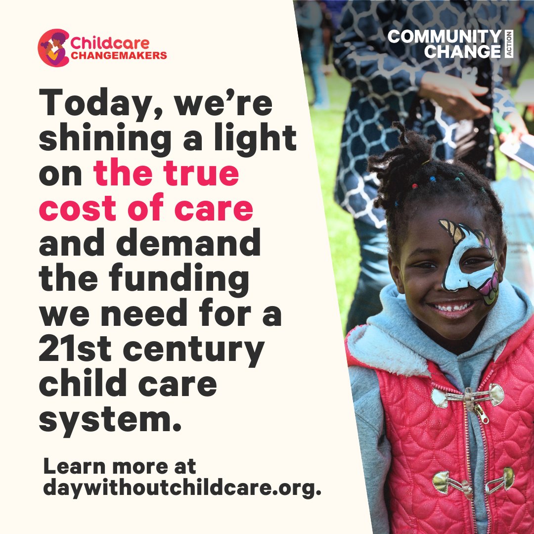 Today, we’re joining @commchangeact for the 3rd Annual #DayWithoutChildCare! We’re coming together to ensure our community has: ✅ Thriving wages ✅ Affordable care ✅ A system built on equity ✅ An expanded, inclusive child tax credit bit.ly/dwocc24-cca #DWOCC24