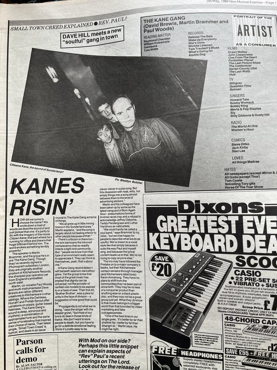 TheKaneGang's tweet photo. Happy birthday @MartinBrammer ! Dave Hill from NME did this feature, our first for the paper, on 5 May 1984.
#TheKaneGang
#SmallTownCreed
#NME
#NewMusicalExpress
#DaveHill
#1984 https://t.co/giUpch1Dpt