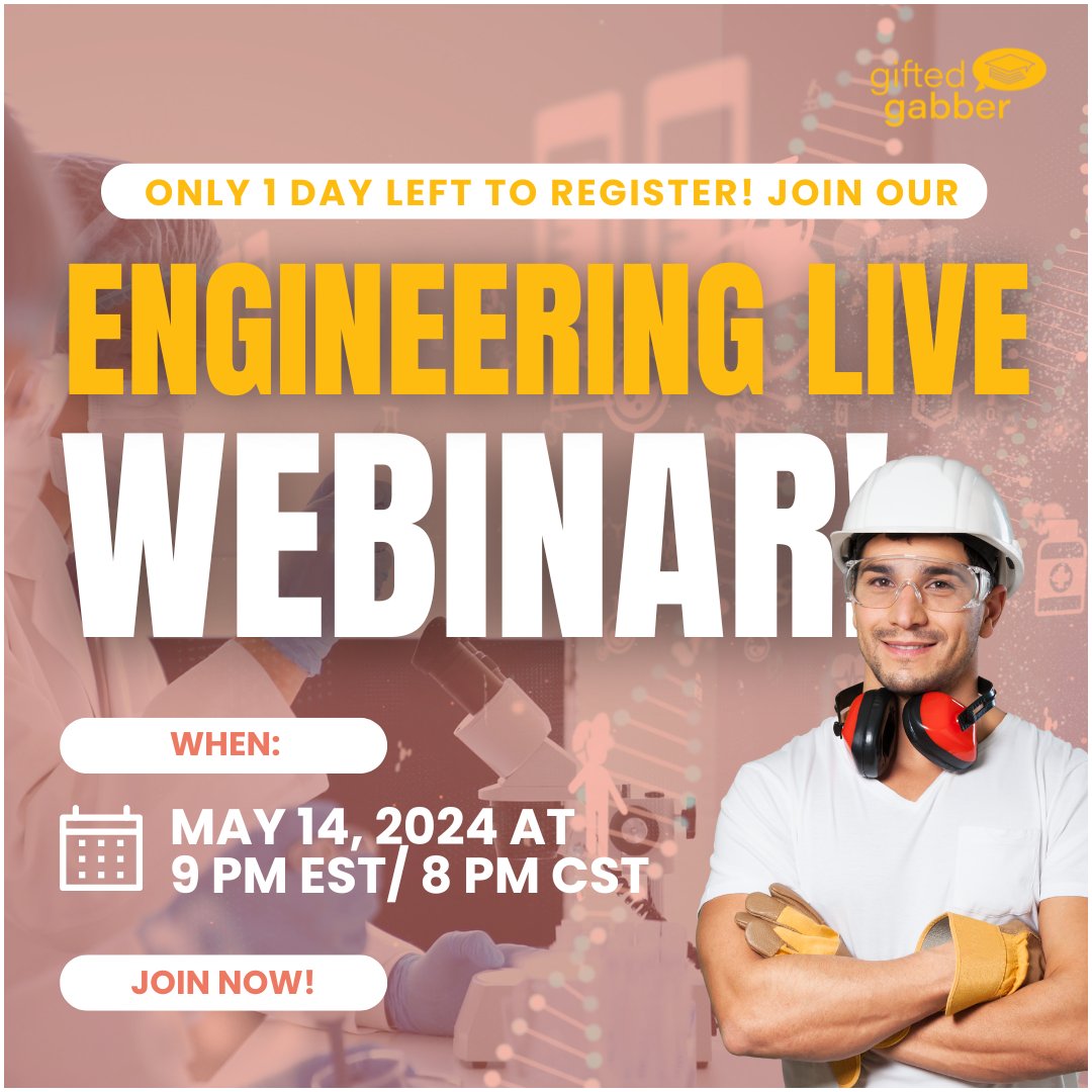 🚀 𝐂𝐚𝐥𝐥𝐢𝐧𝐠 𝐀𝐥𝐥 𝐇𝐢𝐠𝐡 𝐒𝐜𝐡𝐨𝐨𝐥 𝐒𝐭𝐮𝐝𝐞𝐧𝐭𝐬! 🎓

Just 1 day left to register for our Engineering Live Webinar!

Don’t miss out on shaping your future!

📅 Date: Tuesday, May 14, 2024
🕘 Time: 9 PM EST

rfr.bz/tldznt4

#EngineeringDreams #GiftedGabber