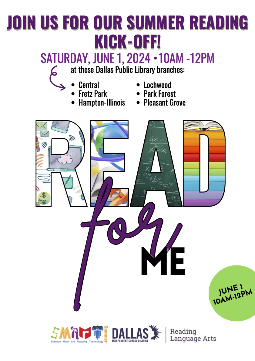 We cannot wait to host our annual Read for Me event partnering with Dallas Public Libraries! Join us on June 1st and grab some free books for your summer reading!