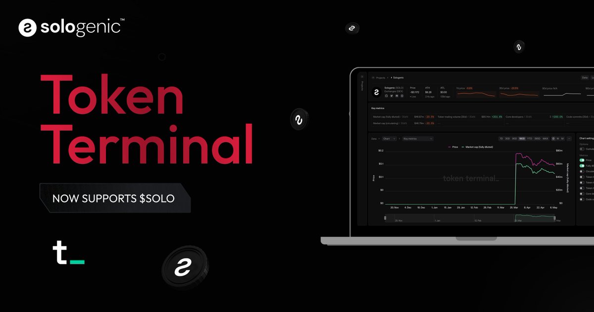 Bloomberg's @tokenterminal has just added #Sologenic

Users can now access the full-stack on-chain ecosystem data with just a few clicks, featuring advanced analytics and global visibility to upcoming #RWAs.

Check it out below.

🔗: tokenterminal.com/terminal/proje…

#GoSOLO