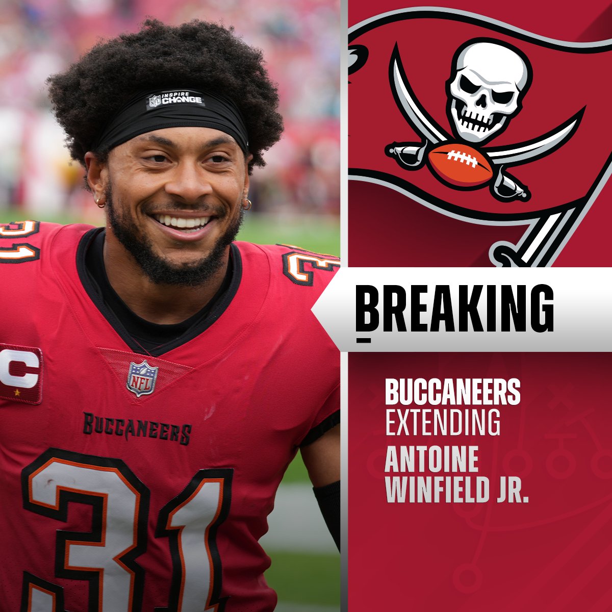 BREAKING: Buccaneers safety Antoine Winfield Jr. agrees to four-year, $84.1M deal with $45M guaranteed, making him the highest-paid DB in NFL history. (via @rapsheet)