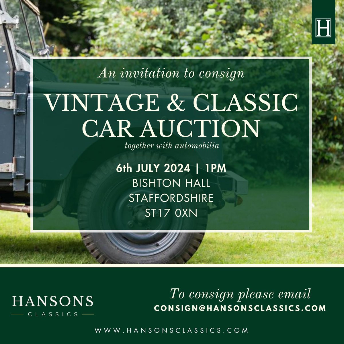 Vintage & Classic Car Auction | 6 July 24 held at the stunning @BishtonHall 🏁ENTRIES INVITED Currently accepting entries for vintage and classic cars To consign, please drop us an email! 📧 consign@hansonsclassics.com 🌐 hansonsclassics.com #ClassicCars @HansonsAuctions