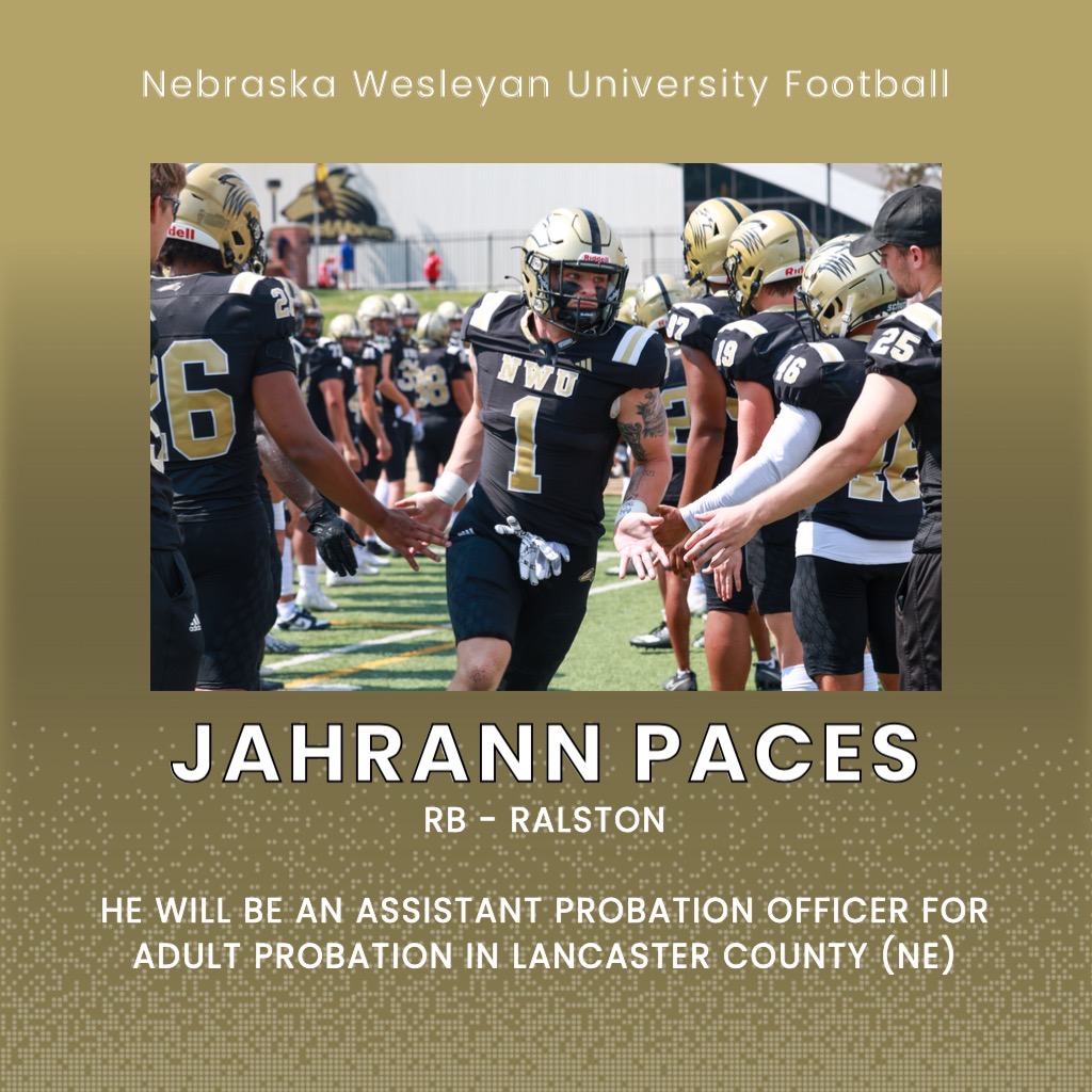 Jahrann will be an assistant probation officer for adult probation in Lancaster County (NE). He played RB and is Originally from Ralston (NE). Thank you, Jahrann!
