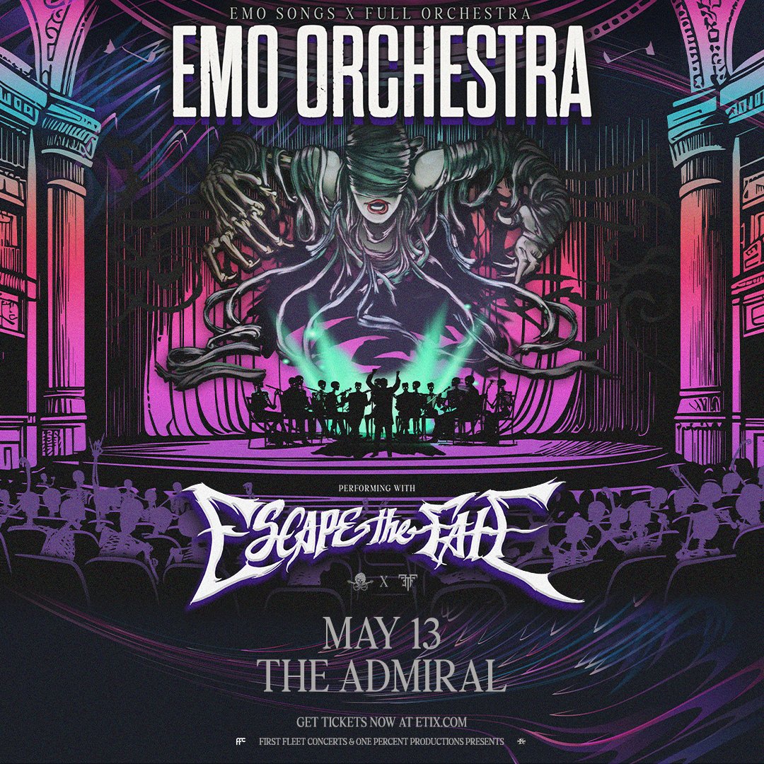 🖤🎸Brace yourself for an emo journey like you’ve never seen!  Emo Orchestra featuring Escape the Fate is happening tonight at The Admiral
🎫 etix.com/ticket/p/60351…