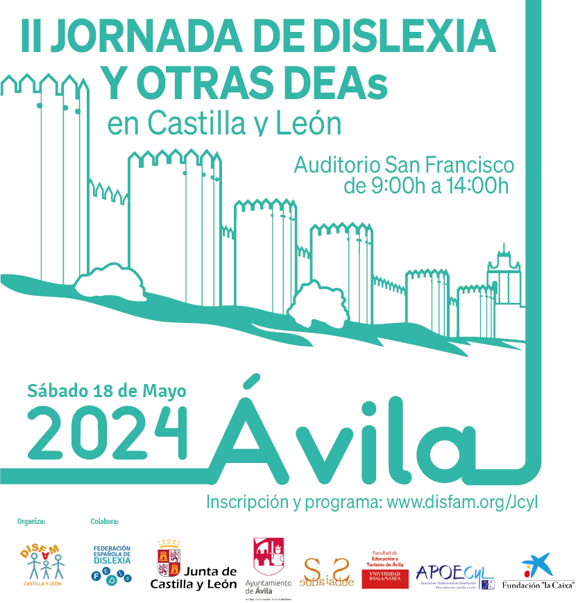 Este sábado nos vemos en Ávila en la II Jornada de Dislexia y otras DEAs en Castilla y León. Toda la información y registro en: disfam.org/jcyl