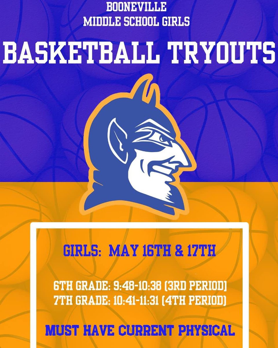 BlueDevilsHoops's tweet photo. Tryouts for Middle School Girls Basketball will be here soon! Make sure to be there for each day (May 16 and 17) and have your current physical! https://t.co/X76dOHnZ66