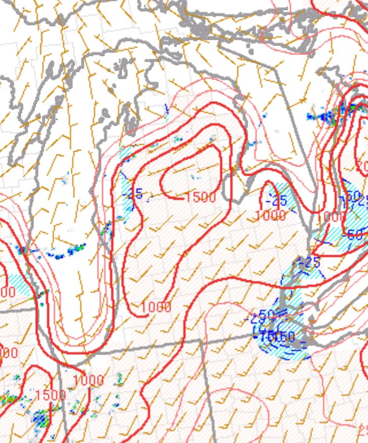 Michigan is in some sort of instability between 500 and 1500 cape. That means, any storm that pops up which is possible is capable of producing gusty winds and hail. Just make sure to stay alert. #miwx