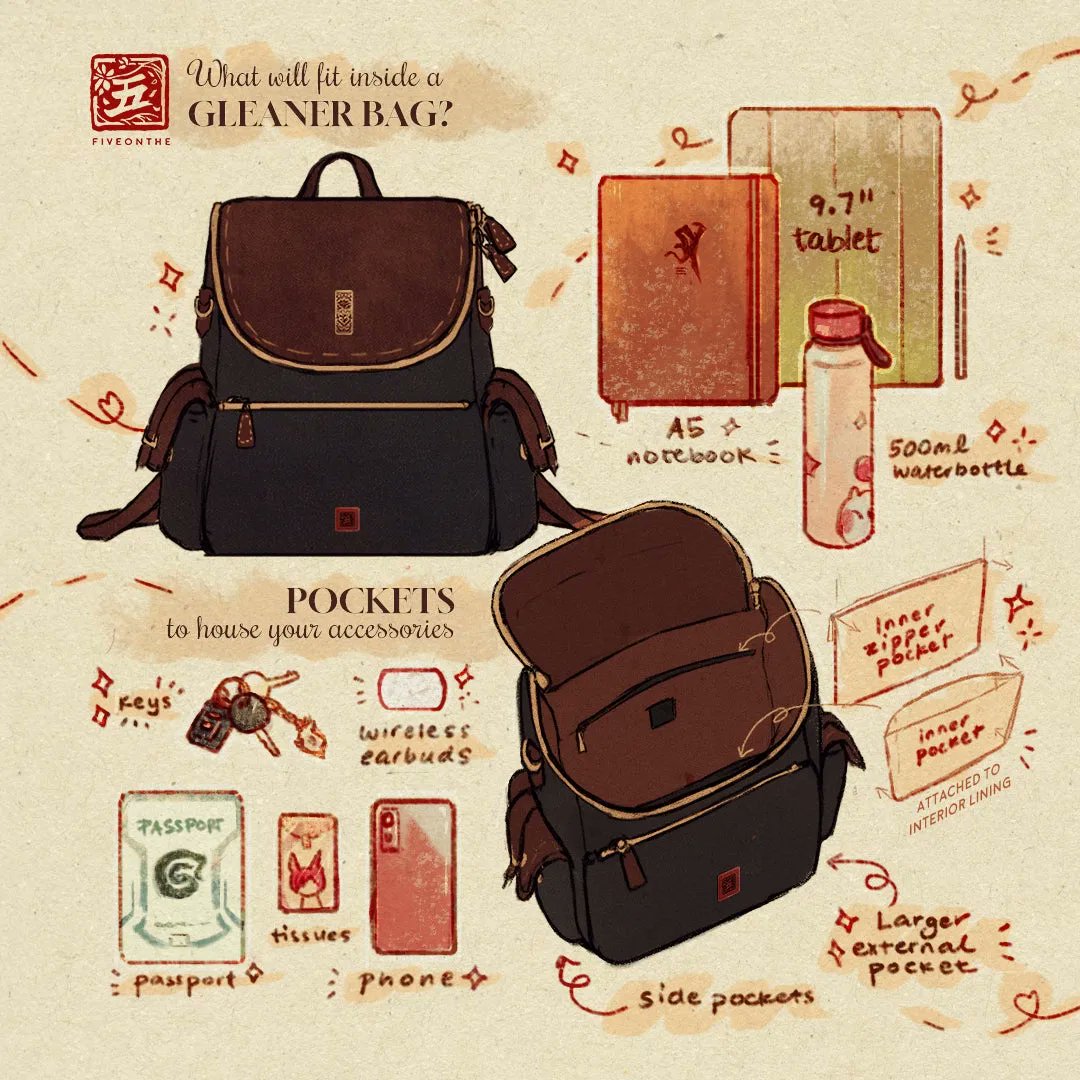 🌿🎒 A little sketch to illustrate what may fit inside the Gleaner mini backpack! (*´∇`)ﾉ