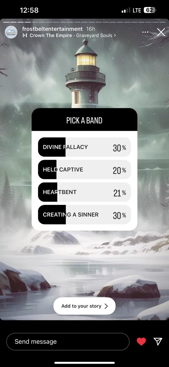 CreatingASinner's tweet image. Hey hey! If you got 2 thumbs and 2 spare minutes head over to the @frostbeltentertainment Instagram and drop a vote for us on this poll!

Don’t have 2 minutes, or an Instagram, and you lost your thumbs in a war? Just share this pls, anything helps 🖤

instagram.com/frostbeltenter…