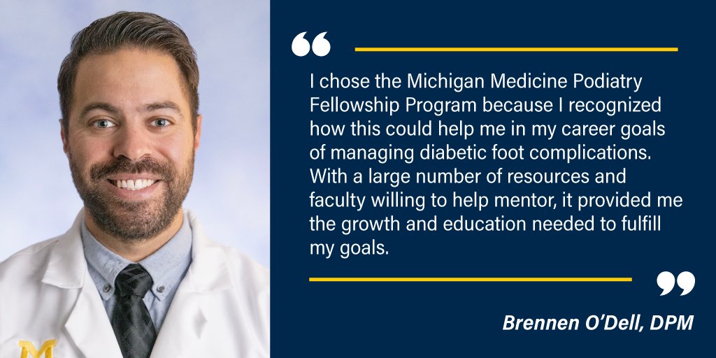 Learn about Dr. Brennen O’Dell’s research work, why he chose the @umichmedicine Podiatry Fellowship Training Program, and when Dr. O'Dell knew he had chosen the right career path. #podiatry #limbsalvage #fellowship medicine.umich.edu/dept/intmed/po…