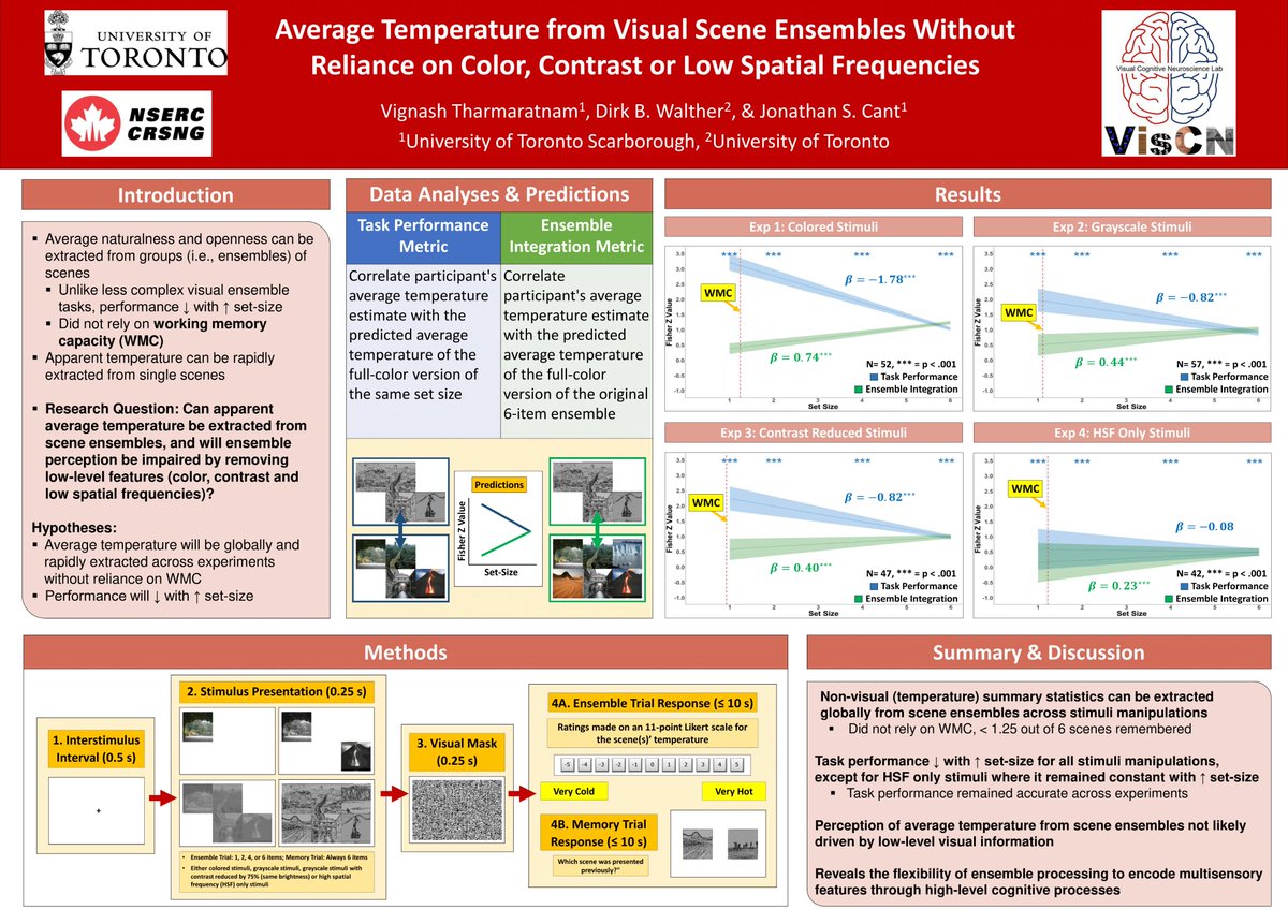 At poster 9 is Vignash Tharmaratnam (co-authors Dirk Bernhardt-Walther, &amp; Jonathan S. Cant) with "Average Temperature from Visual Scene Ensembles Without Reliance on Color, Contrast or Low Spatial Frequencies"