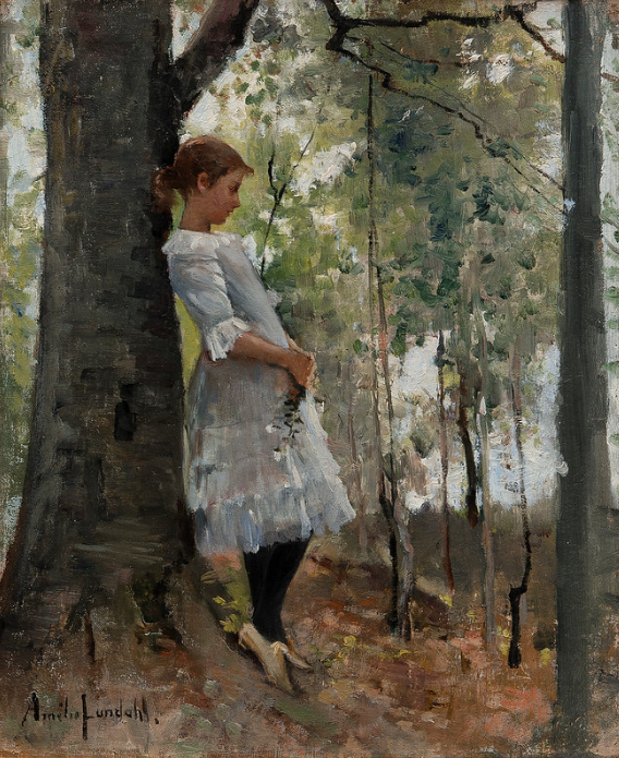 Amélie Lundahl - A Girl in the Lush Forest, 1880. #Finnish #painter