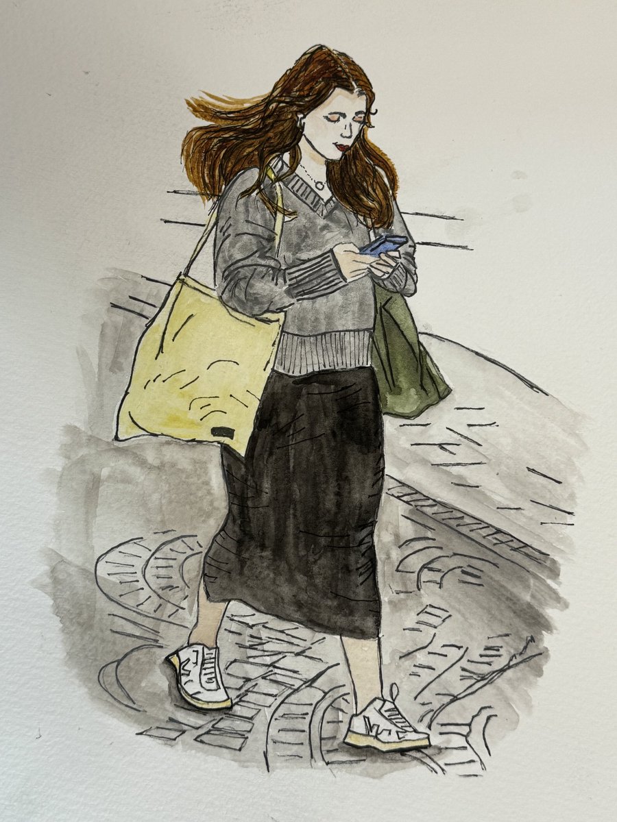Watercolour sketch of a city commuter in the morning rush hour near St Paul’s #watercoloursketch #citylife