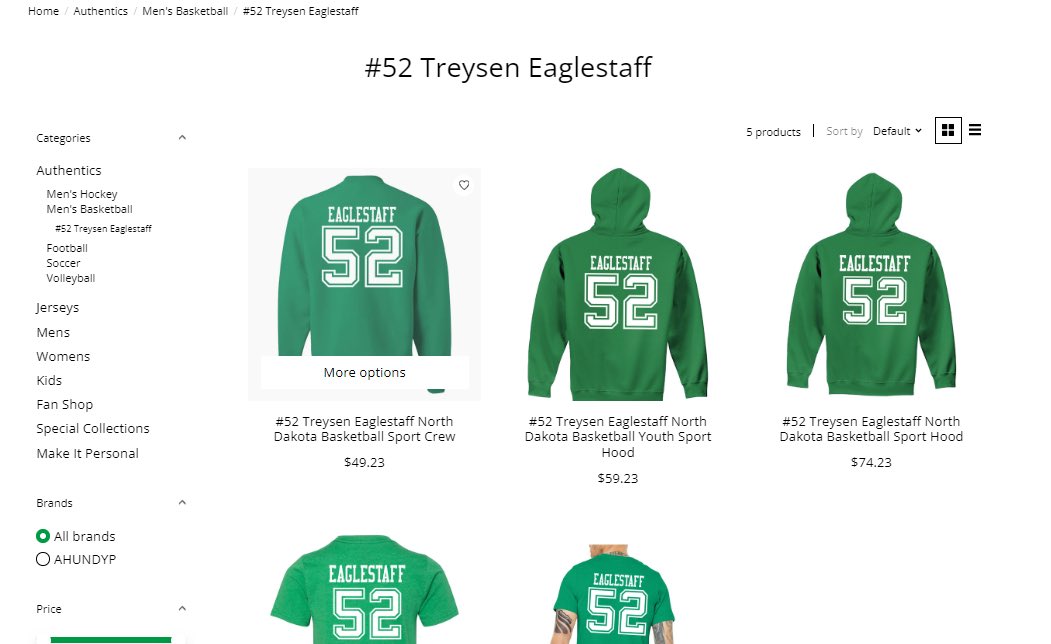 First men’s basketball player with merch in the Sioux Shop’s NIL store: Treysen Eaglestaff. Another men’s player and two women’s players expected to be added soon