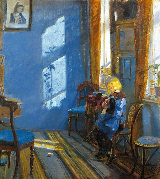 アンナ・アンカー『青い部屋の陽光』1891年 スカーゲン美術館