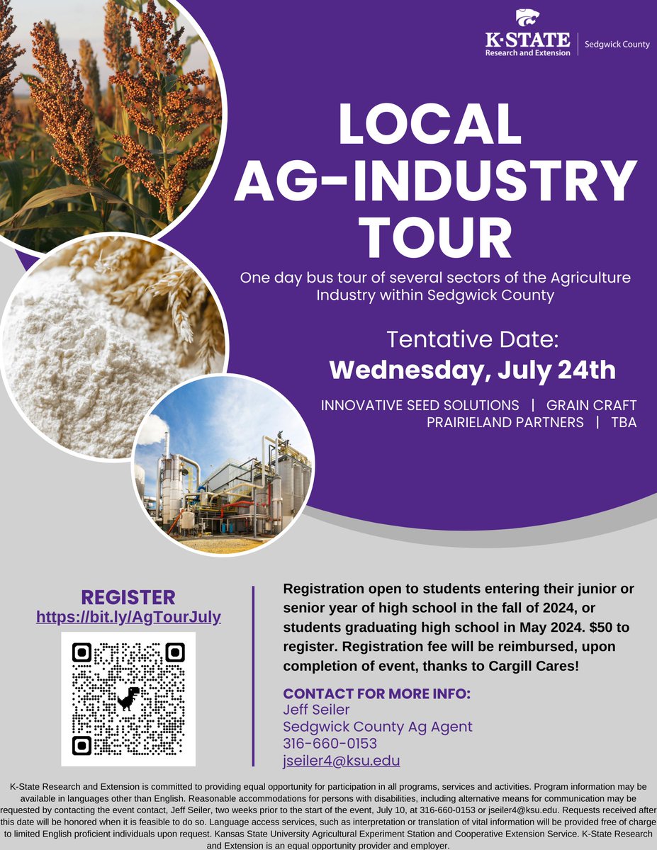 We will be offering 2 ag-industry bus tours this summer for high school students entering their junior or senior year of high school, or students graduating this May.  Registration fee will be refunded to participants upon the completion of the tour thanks to Cargill Cares!