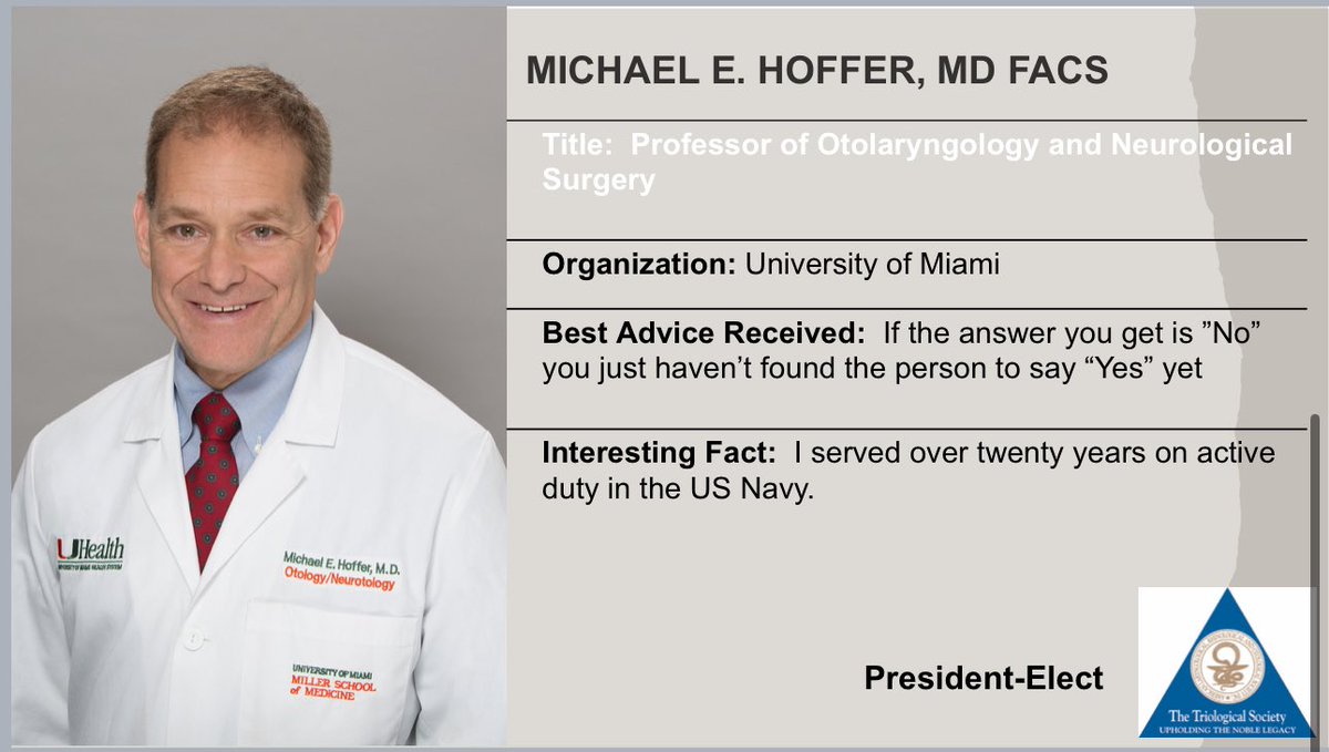 Introducing the President-Elect of the <a href="/Triological/">The Triological Society</a>—esteemed ear and skull base surgeon and clinician-scientist Dr. Michael Hoffer <a href="/mehoffer100/">Michael Hoffer</a> from <a href="/umiamient/">umiamient</a> <a href="/UMiamiHealth/">UMiami Health System</a>!! <a href="/__COSM/">COSM</a> #TRIO2024 #COSM2024
