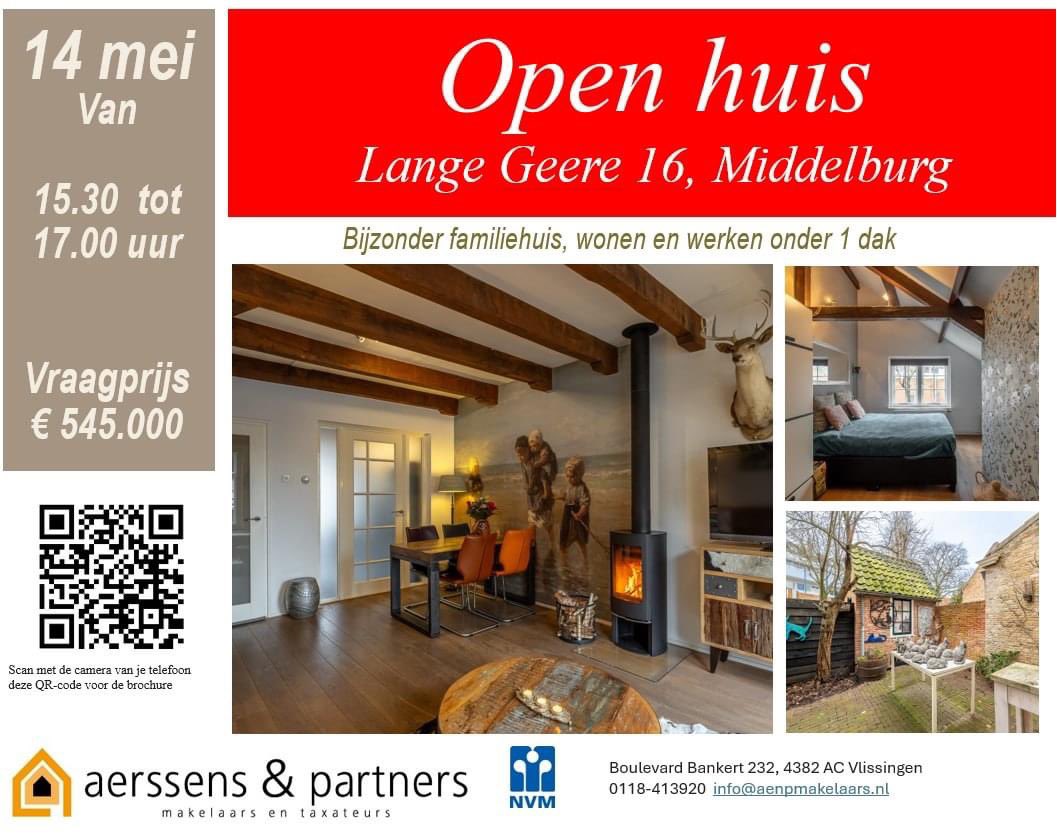 Morgen, dinsdag 14 mei, ben je van harte welkom op ons OPEN HUIS aan de LANGE GEERE 16, MIDDELBURG. Een monumentaal herenhuis waar wonen en werken hand in hand gaan. Zoek je naar een fantastische plek in de binnenstad van Middelburg? Kom dan zeker langs tussen 15.30 en 17.00 uur.