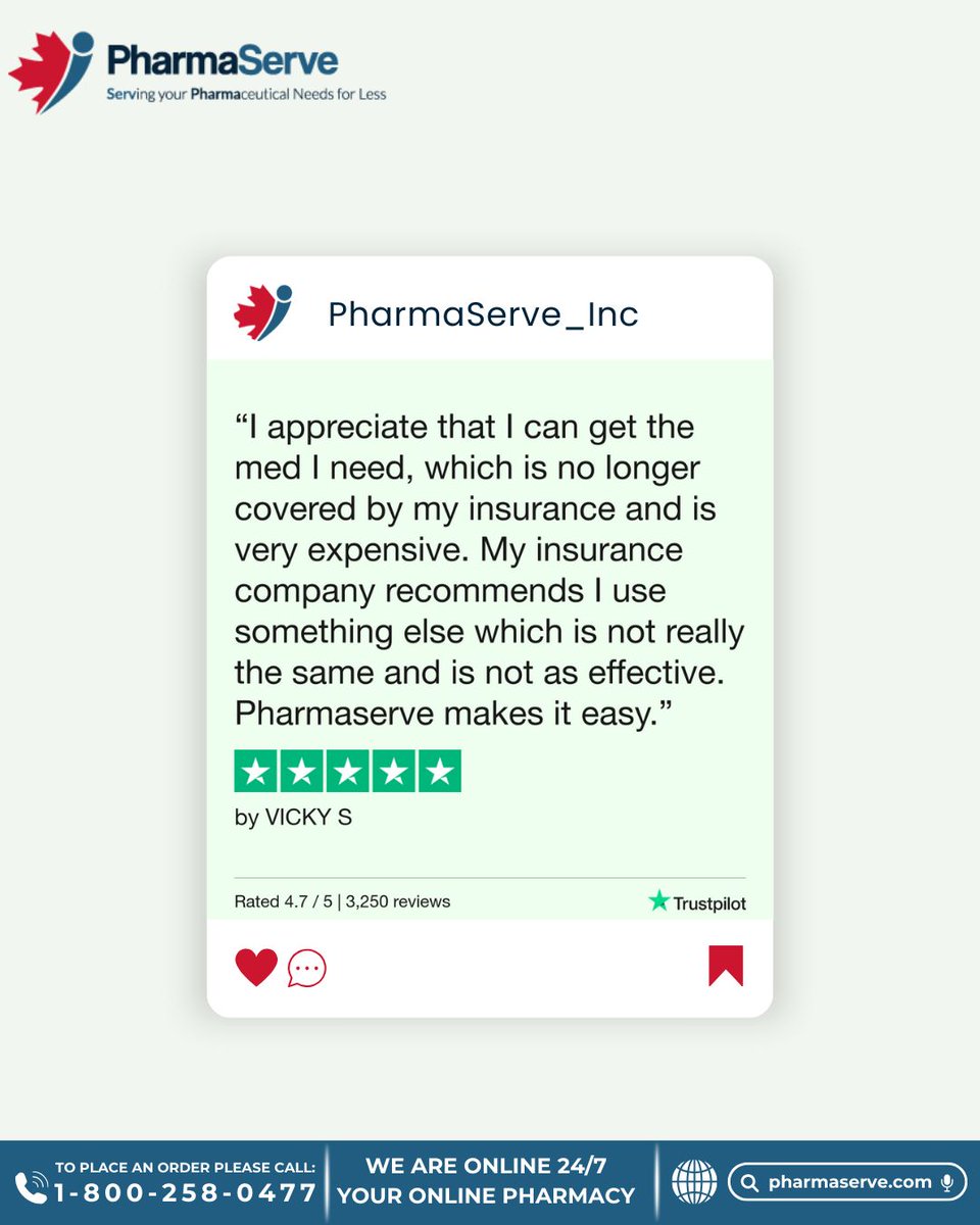 Happy client at PharmaServe! 🎉

24/7 support. Earn up to 3% cashback! 💰

Follow for exclusives! 🌟

#pharmaserve #OnlinePharmacy #trustpilot #canada #customer #customersatisfied #customersatisfaction #customerservice #customerreview #customersfirst