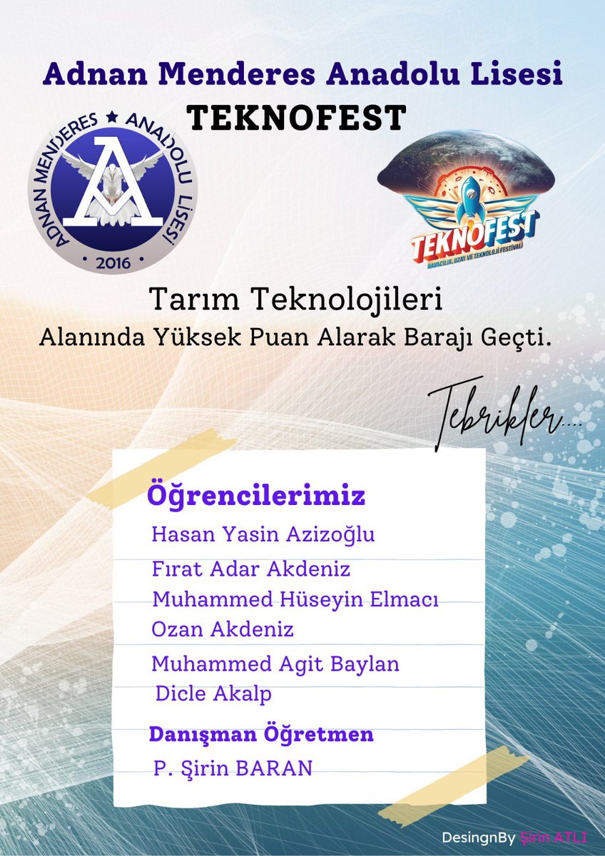 aladnanmenderes's tweet photo. Adnan Menderes Anadolu Lisesinde Başarı Bir Gelenektir. 2024 Teknofest Tarım Teknolojileri Alanında ÖDM Hakem Değerlendirmesinde 88 Puan Alarak Barajı Geçen Projemize Emek veren Öğretmen ve Öğrencilerimizi Kutlarız. @krmnarf @Murat4Kucukali @Mehmet_Bulut21 @Kayahansubasi https://t.co/kG5QVuBePw