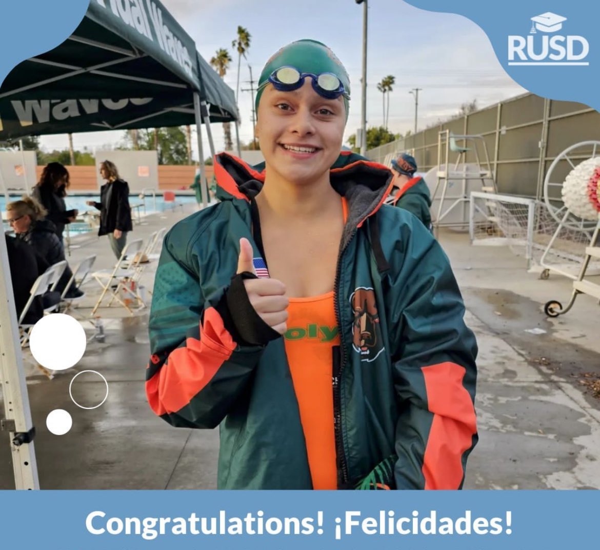 Congrats to @RiversidePolyHS sophomore Ava DeAnda who successfully defended her state swimming title in the 100-yard freestyle, setting a new state meet record, & brought home the title in the 200-yard freestyle this weekend at the CIF State swimming championship. Way to go Ava!