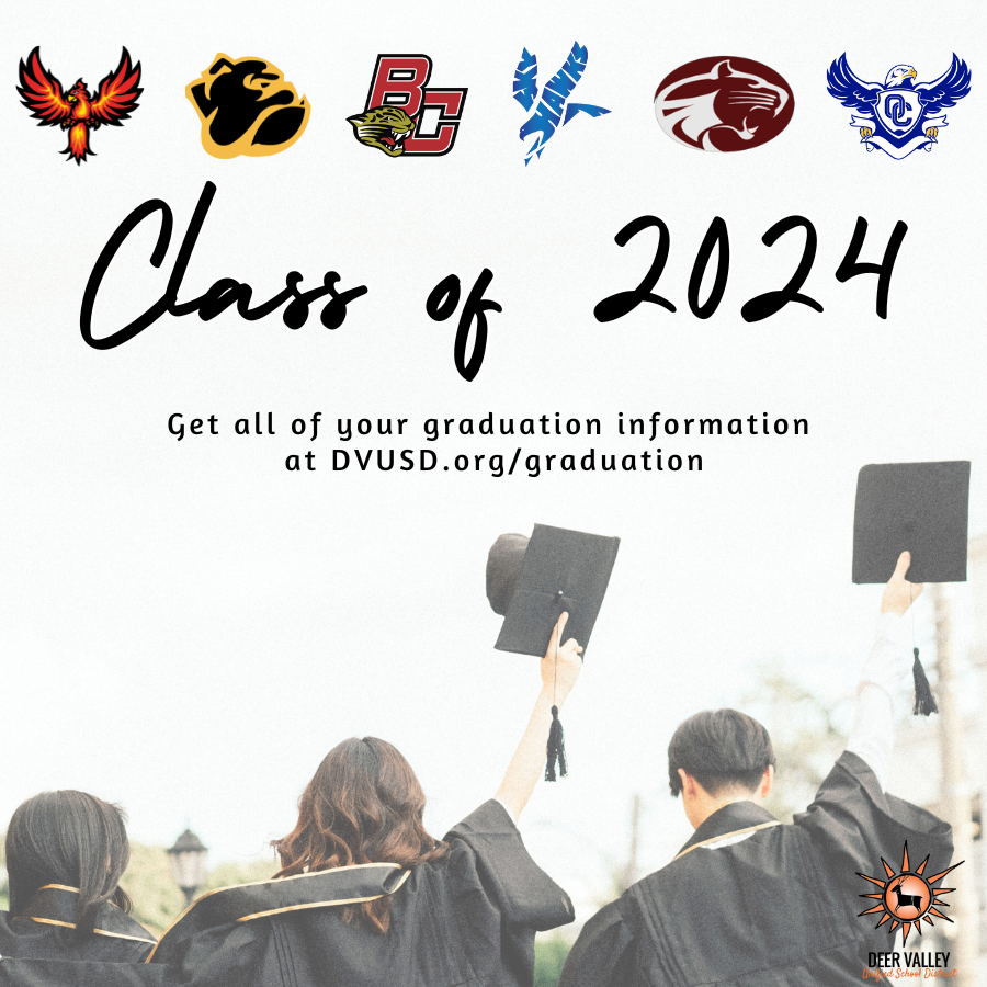 High school graduations are this week, and if you or a loved one can't make it to State Farm Stadium, all five of the ceremonies will be live streamed. Streams will start 15 minutes before the ceremony starts. For more details about graduations, visit DVUSD.org/graduation.