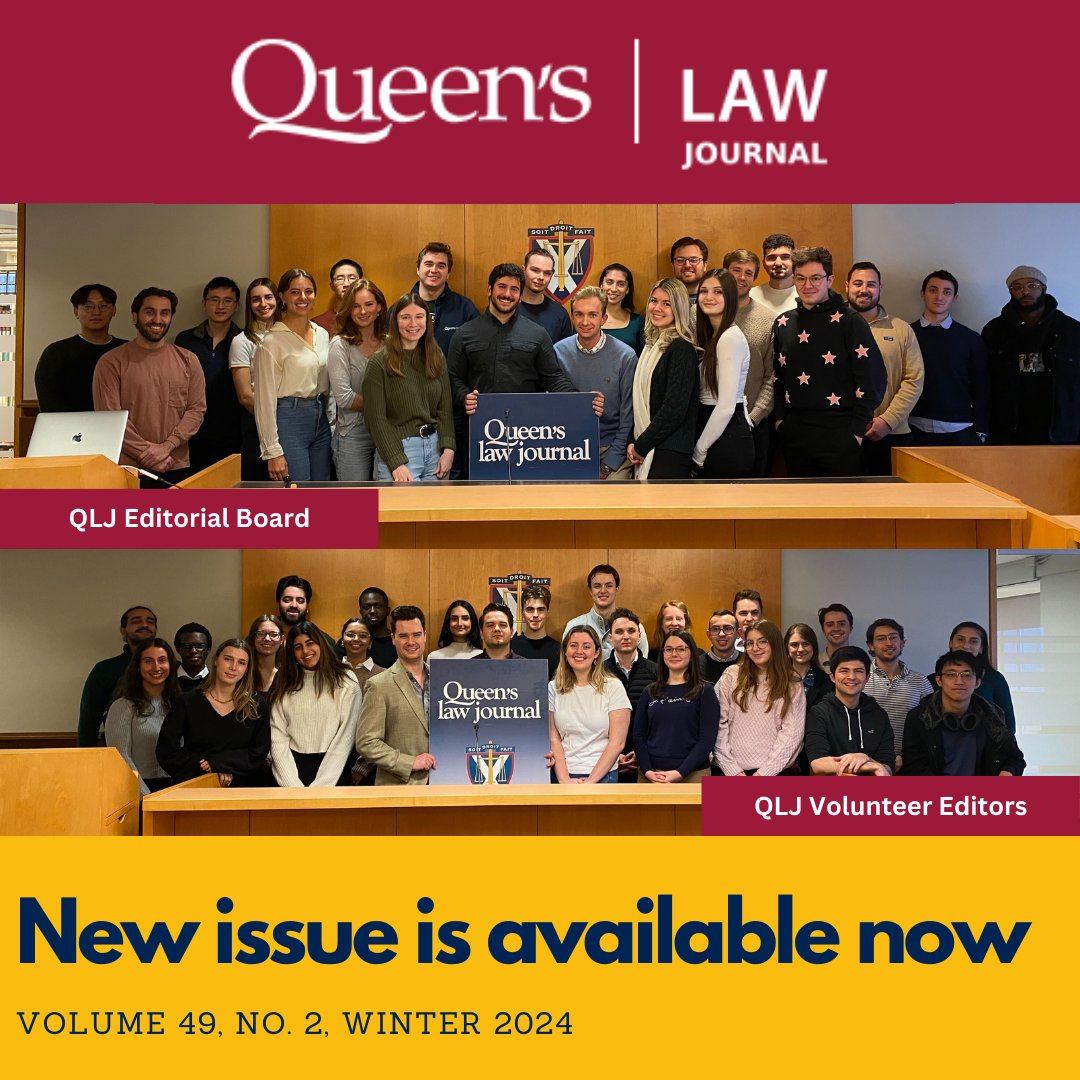 New #QueensULaw Journal articles examine usage of #publictrust doctrine in Canadian courts as #climatechange litigation ramps up, conditions of confinement for #genderdiverse individuals, & how immigration law applications are affected by judges: journal.queenslaw.ca/issues