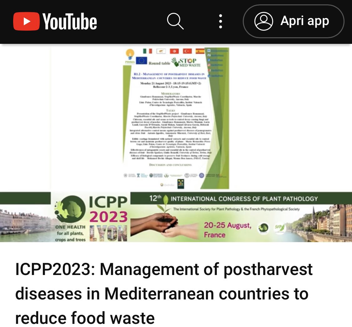 Thanks to #ICPP2023 organisers to share the link of session on #PRIMA #StopMedWaste project roundtable on management of #loss and #waste of fresh #fruit, #vegetables and aromatic plants youtube.com/watch?v=0FJBnt…