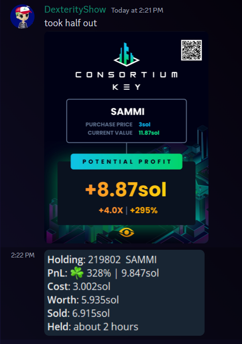 DexterityShow (@dexterityshow) on Twitter photo Haven't traded on SOL for a bit, but when I do it's on <a href="/ConsortiumKey/">Consortium Key</a>
Best alpha, best tools, lightning fast trades
Key In or NGMI: t.me/ConsortiumKeyB…
This 'Flex' Screenshot brought to you by $SAMMI @sammionsolana Haven't traded on SOL for a bit, but when I do it's on <a href="/ConsortiumKey/">Consortium Key</a>
Best alpha, best tools, lightning fast trades
Key In or NGMI: t.me/ConsortiumKeyB…
This 'Flex' Screenshot brought to you by $SAMMI @sammionsolana