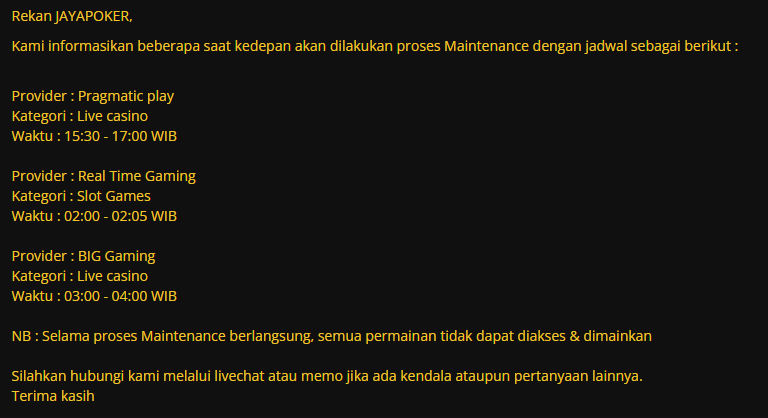 jayapoker_id's tweet photo. #Jayapoker #maintenance #Selasa https://t.co/jnYyzXZ5Hm