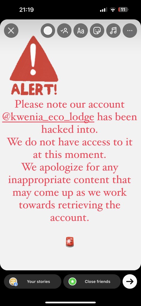 Please note our instagram account @kwenia_eco_lodge has been hacked into. We do not have access to it at this moment. We apologize for any inappropriate content that may come up as we work towards retrieving the account.