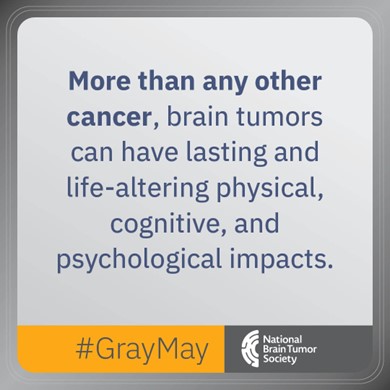 More than any other cancer, brain tumors can have lasting and life-altering physical, cognitive and psychological impacts. Learn more from @NBTStweets during Brain Tumor Awareness Month: bit.ly/4bQ4wJZ #BTAM #GrayMay