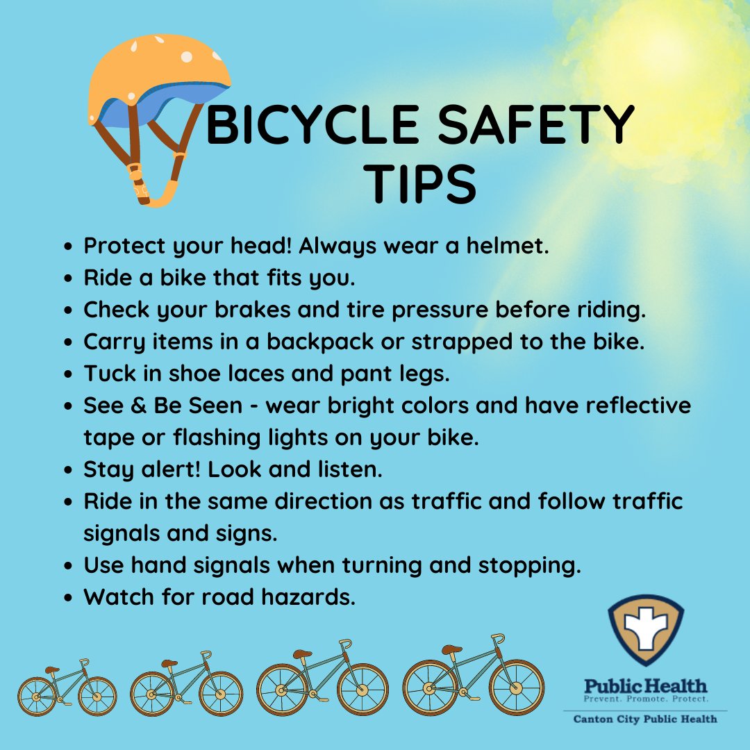 May is National Bike Month. Follow these tips for a safe ride. #cantonhealth #bicyclesafety #ridesmart #RideSafely #NationalBikeMonth