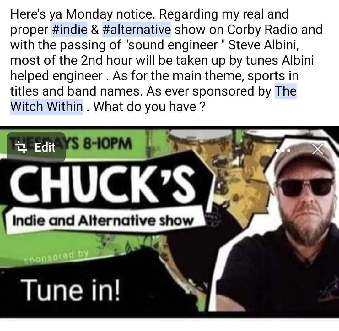 @chuckmiddleton is back on @CorbyRadio in Tuesday at 8pm with a proper #indie & #alternative show