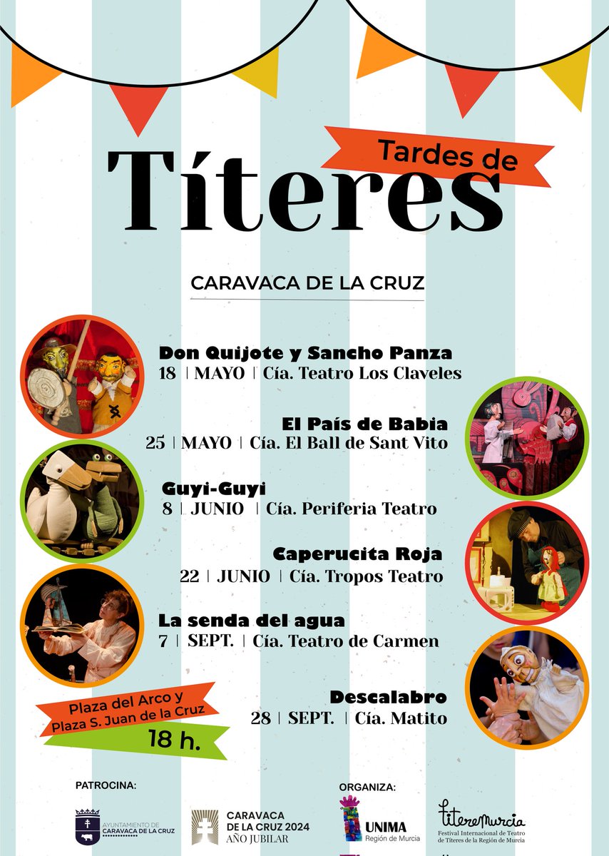 AytodeCaravaca's tweet photo. 🧚‍♀️'Tardes de #títeres en #Caravaca’, el nuevo festival de teatro de marionetas para el público familiar 

A lo largo de sábados de los meses de mayo, junio y septiembre se pondrán en escena seis representaciones, de acceso gratuito: https://t.co/RgMhnB20Gf
#CaravacaAñoJubilar2024 https://t.co/ZkhayEsbS0
