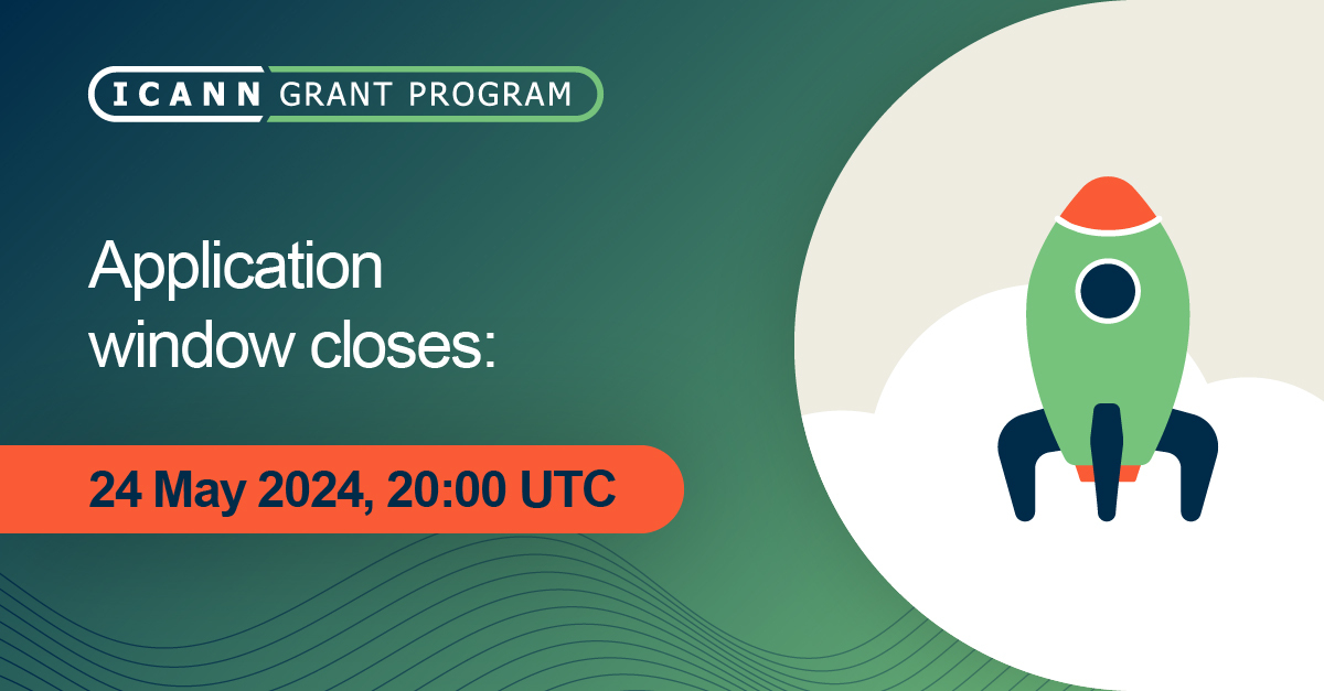 ICANN's tweet photo. 🗓️ Reminder: The deadline for the #ICANN Grant Program is fast approaching on 24 May 2024 at 20:00 UTC! Up to $10 million total in grants are available to support projects consistent with ICANN's mission. Learn more and apply now: https://t.co/evpGEqmTMJ #ICANNGrantProgram https://t.co/UxcqB0xTyz