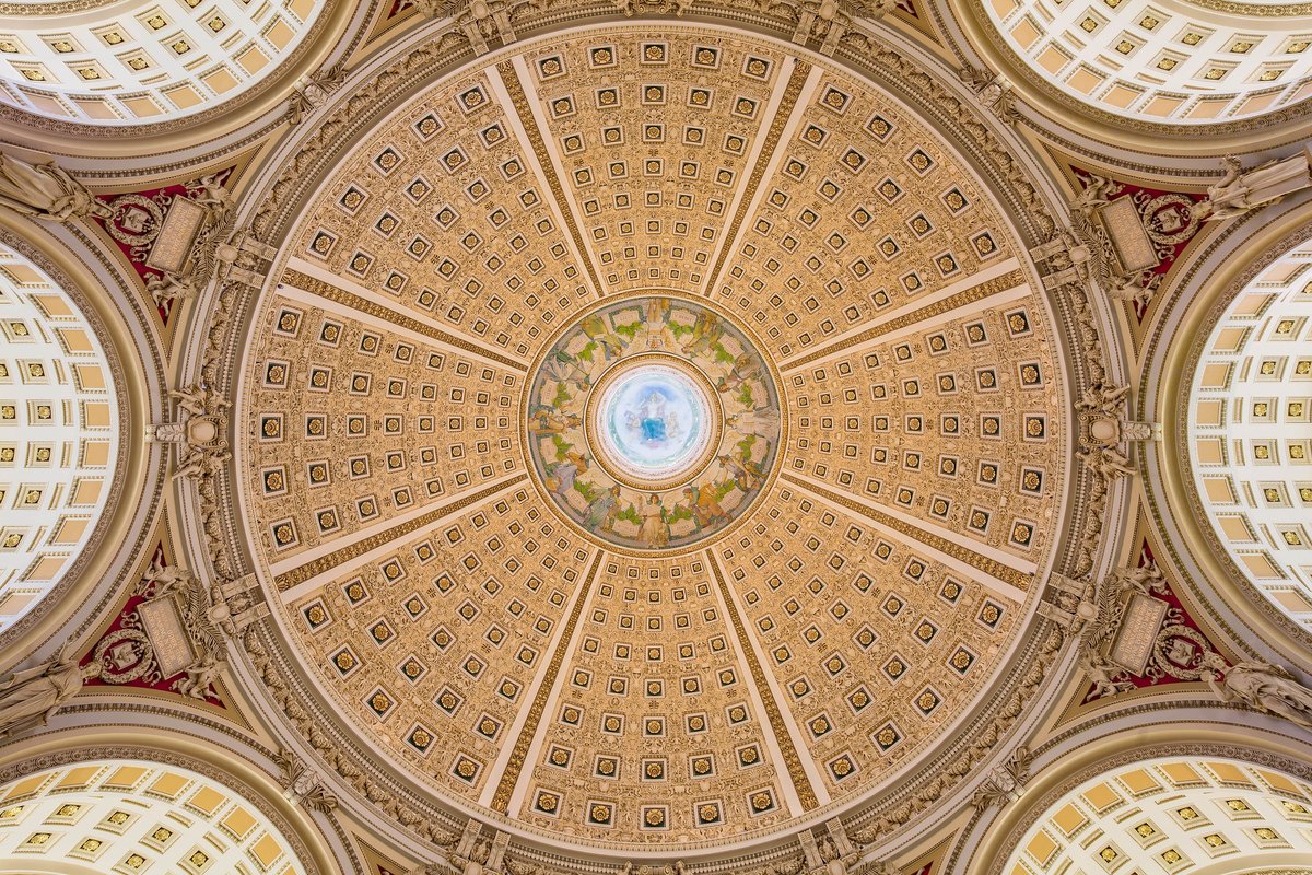 Zodiac imagery is found in a few places throughout the Library's Jefferson Building, including here, the ceiling inside the iconic dome. This ring of detail in Edwin Howland Blashfield's “Human Understanding' mural is barely visible from the floor of the Main Reading Room below.