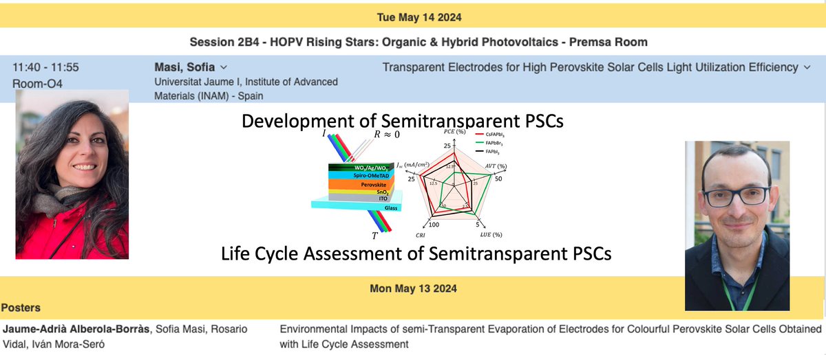 Are you at #HOPV24? are you interested in #semitransparent #perovskite #solarcells? don't miss the talks of @sofy_masi (Tuesday in the Rising Star session) and @jaume85 (Poster) 
@nanoGe_Conf @inam_uji @UJIuniversitat