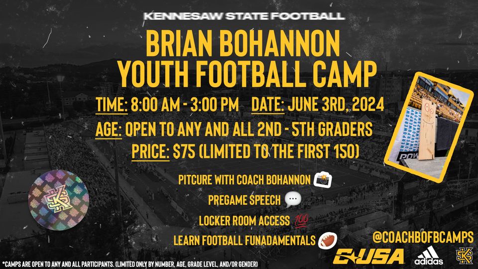 ☀️SUMMER☀️TIME⏰IS APPROACHING❗️ THAT MEANS YOUTH CAMP IS ALMOST HERE❗️ PARENTS 📝🆙 FOR YOUR KIDS TO HAVE AN AMAZING DAY WITH THE 🏈 STAFF🦉 Register at - brianbohannoncamps.totalcamps.com/shop/EVENT