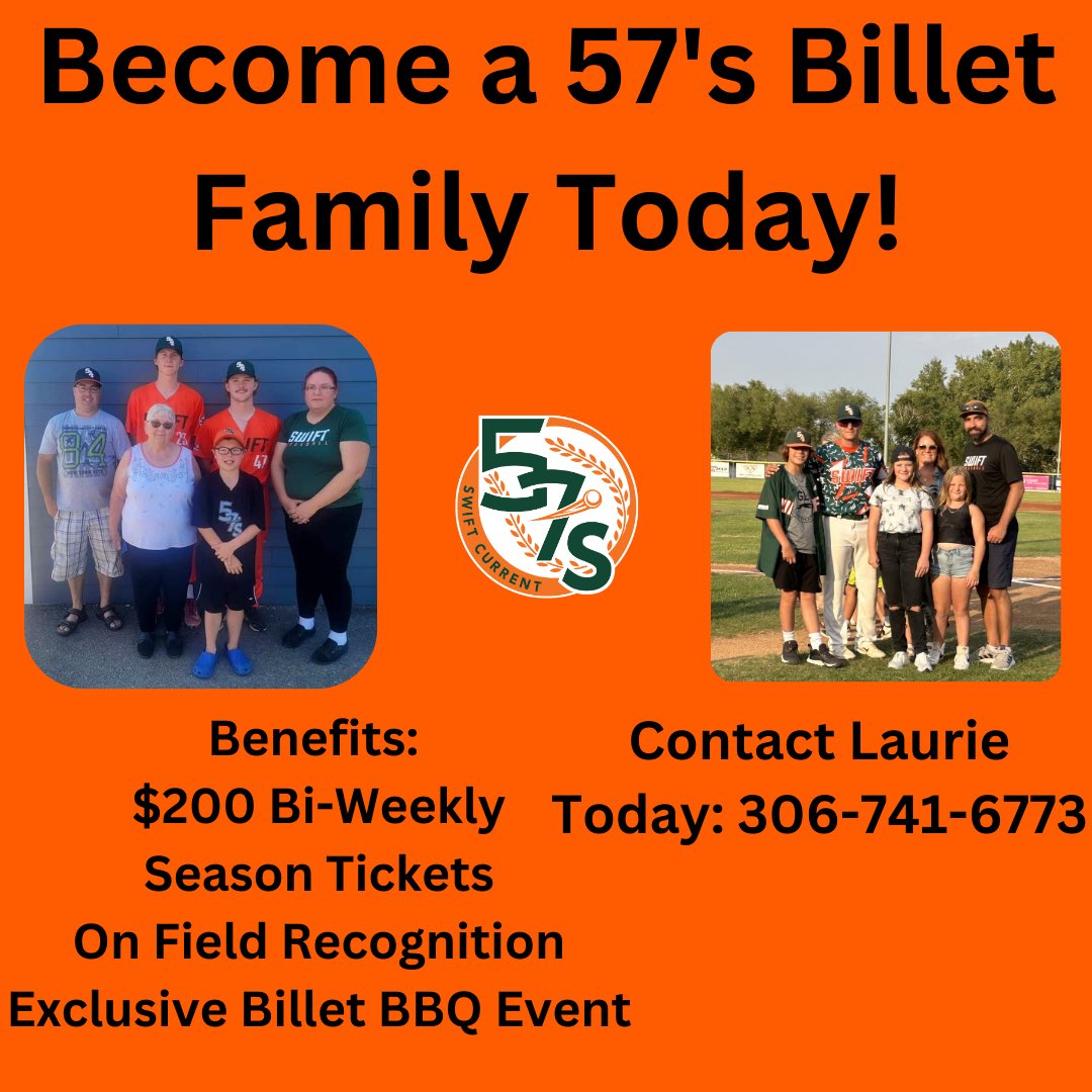 Still looking for some Billets from the community to step up to the plate for the summer! Make a positive impact in your community and on a young man’s life by contacting Laurie today!