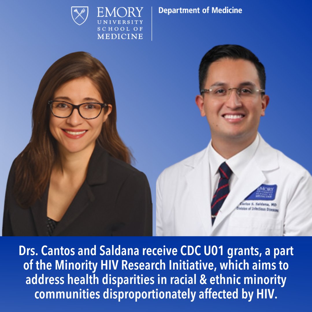 💫Outstanding news from our Division of Infectious Diseases! Drs. Valeria Cantos & Carlos Saldana, ID faculty & @EmoryCFAR members were awarded $2.8M over 4 years in CDC grants to advance sexual health initiatives with a focus on ATL’s Latino population. 🔗bit.ly/3UEJYwG