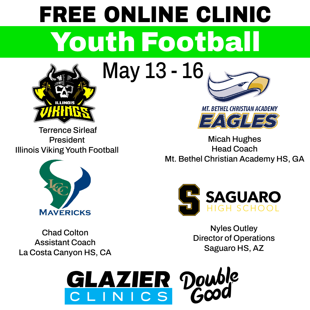 Sign up for the Free Online Youth Football Clinic here⤵️ glazierclinics.com/youth-football… Sponsored by: @DoADoubleGood