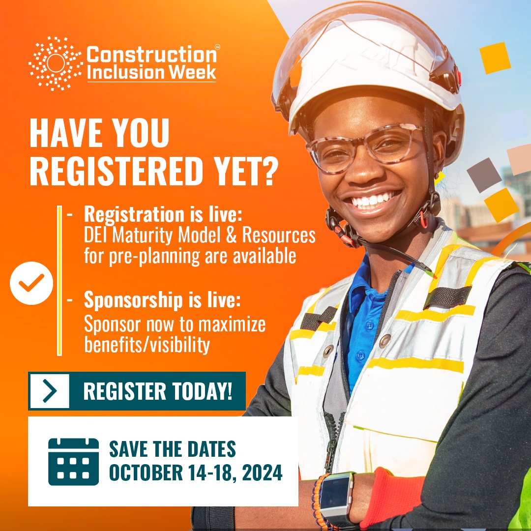 Lead in diversity, equity, & inclusion with #ConstructionInclusionWeek! Utilize free resources: DEI Maturity Model, planning calendar, & swag store from our library to boost your preparations. Register now & build a better tomorrow! #constructionindustry bit.ly/CIW2024
