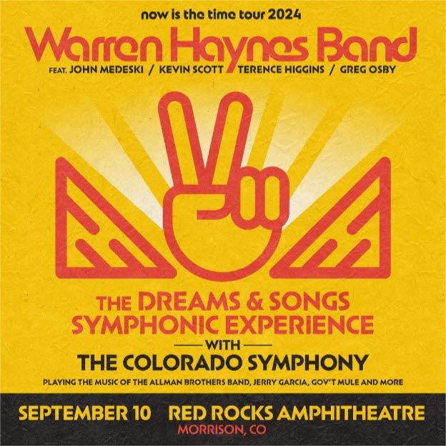 Warren Haynes is coming to Red Rocks! September 10th with the Colorado Symphony in the Now Is The Time Tour featuring the Warren Haynes Band & The Dreams and Songs Symphonic Experience. Pre-sale May 16, general on-sale May 17. buff.ly/4azwLLX