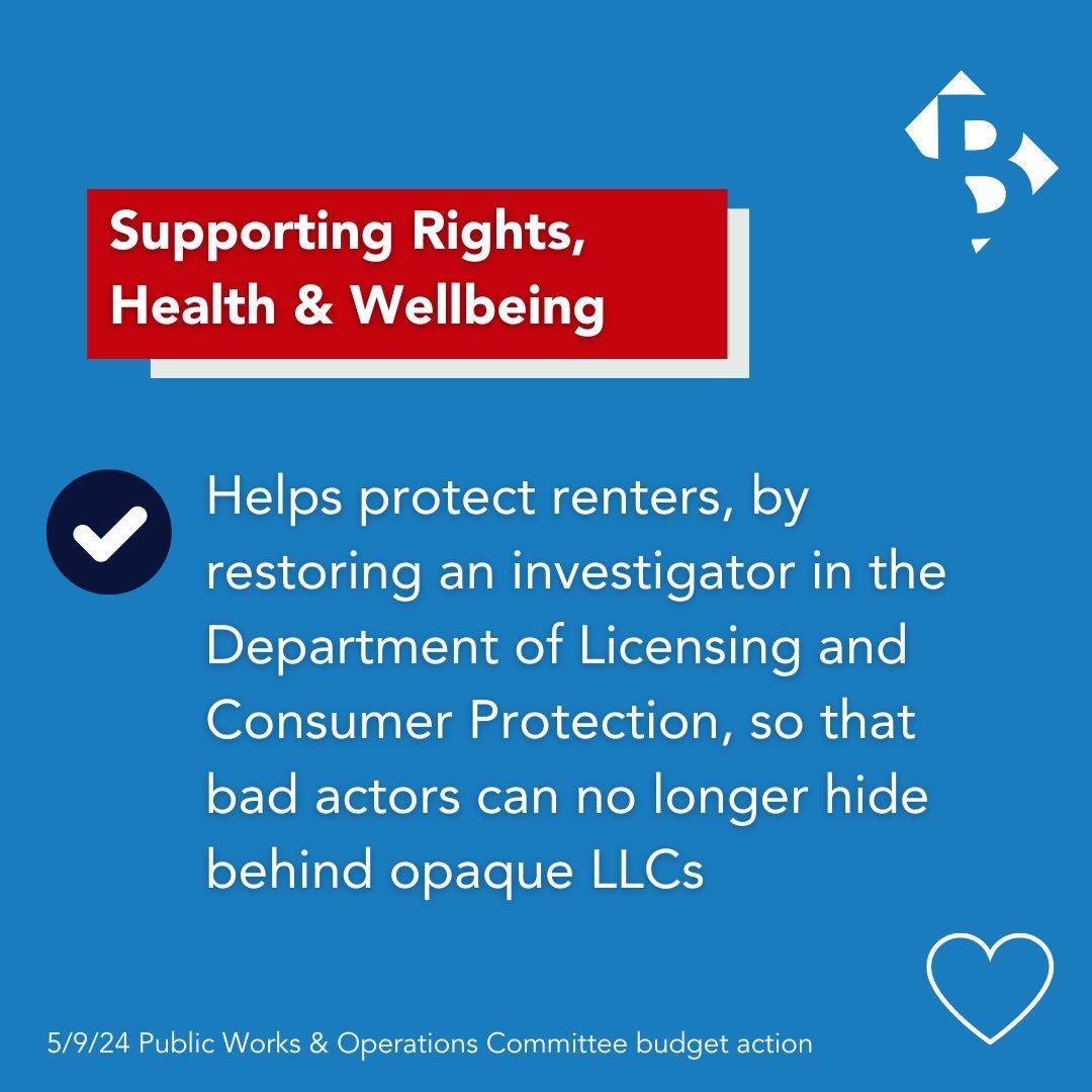 BUDGET UPDATE: The Committee's markup helps protect renters by restoring an investigator in the Dept of Licensing and Consumer Protection so that bad actors can't hide behind opaque LLCs. More on the Committee on Public Works & Operations' budget actions: brianneknadeau.com/updates/update…