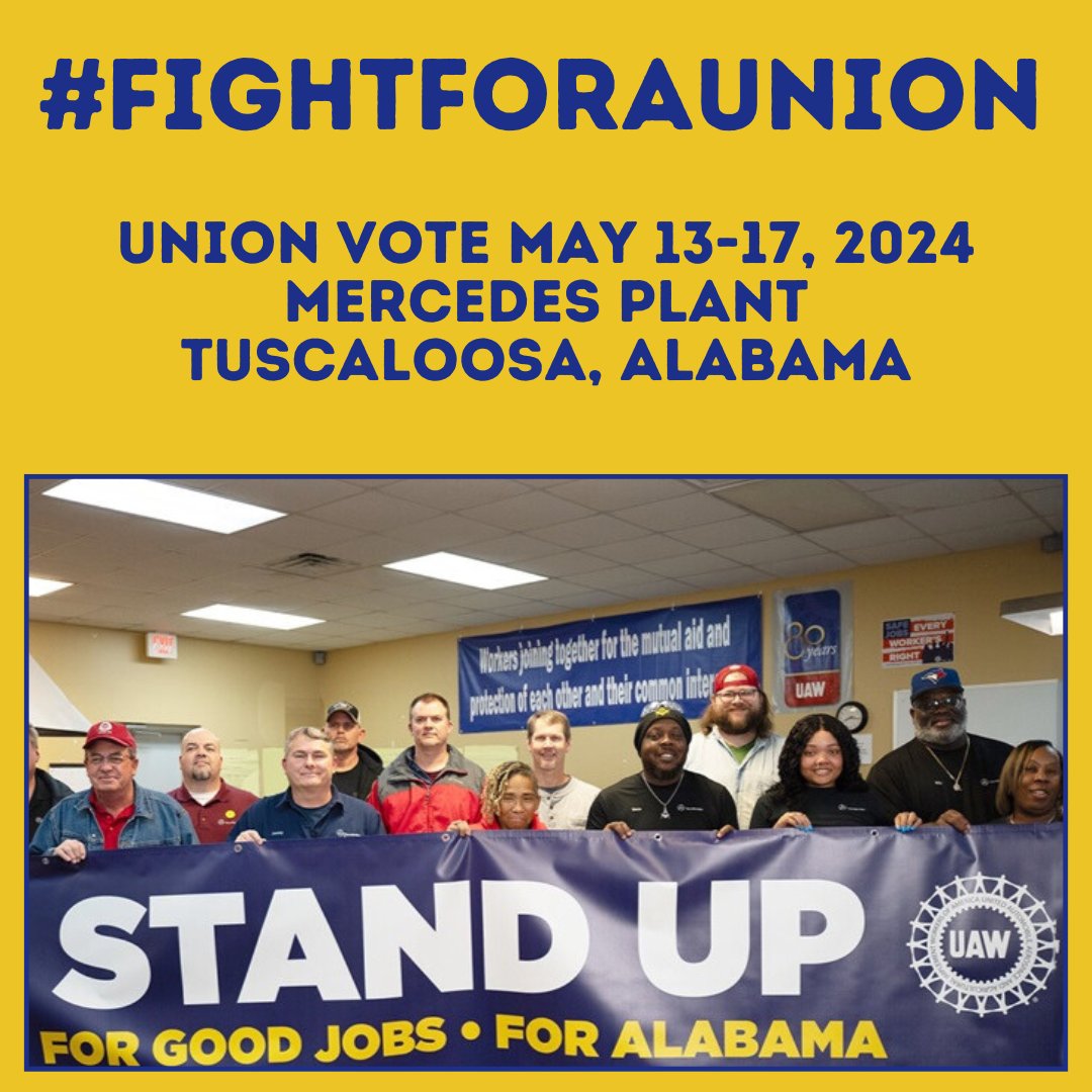 Let's keep up the MOMENTUM! Spread word: Mercedes workers #FightForAUnion TODAY as they begin their union vote. Repost if you support them!