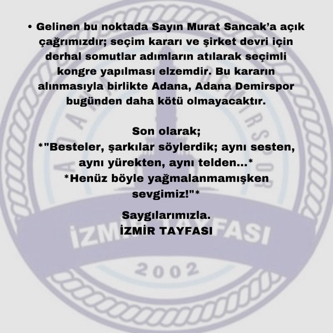 IzmirTayfasi's tweet photo. Büyük Adana Demirspor Taraftarına ve Murat Sancak'ın dikkatine. https://t.co/3Zfd8M7jxI