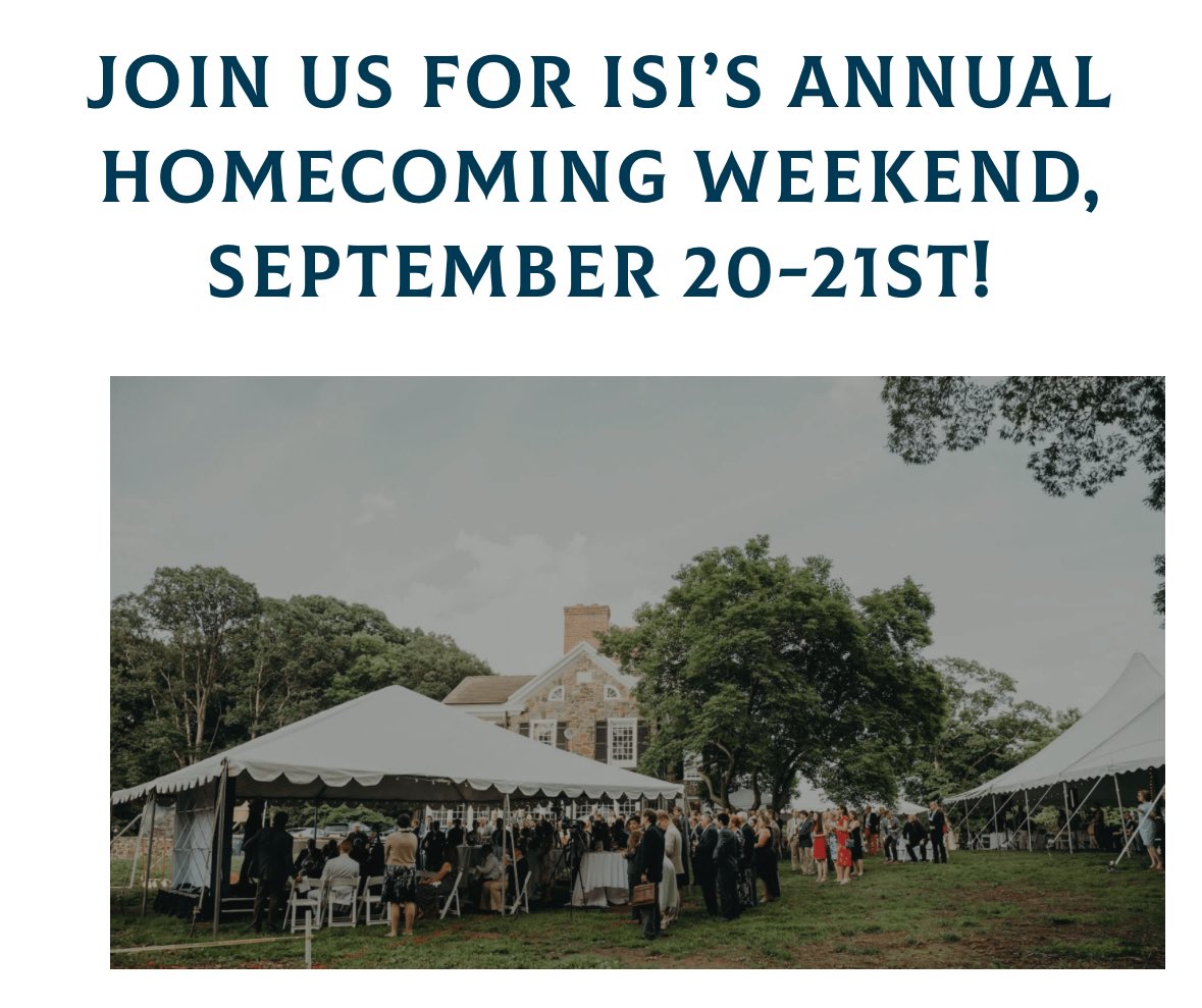 We have an all-star lineup for @ISI’s Homecoming this year. Don’t miss @michaeljknowles, @ConradMBlack, @GeorgeWill, @ToryAnarchist, @michaelbd, Rusty Reno, Joshua Mitchell, and more! Tickets only $50. Link in comments.