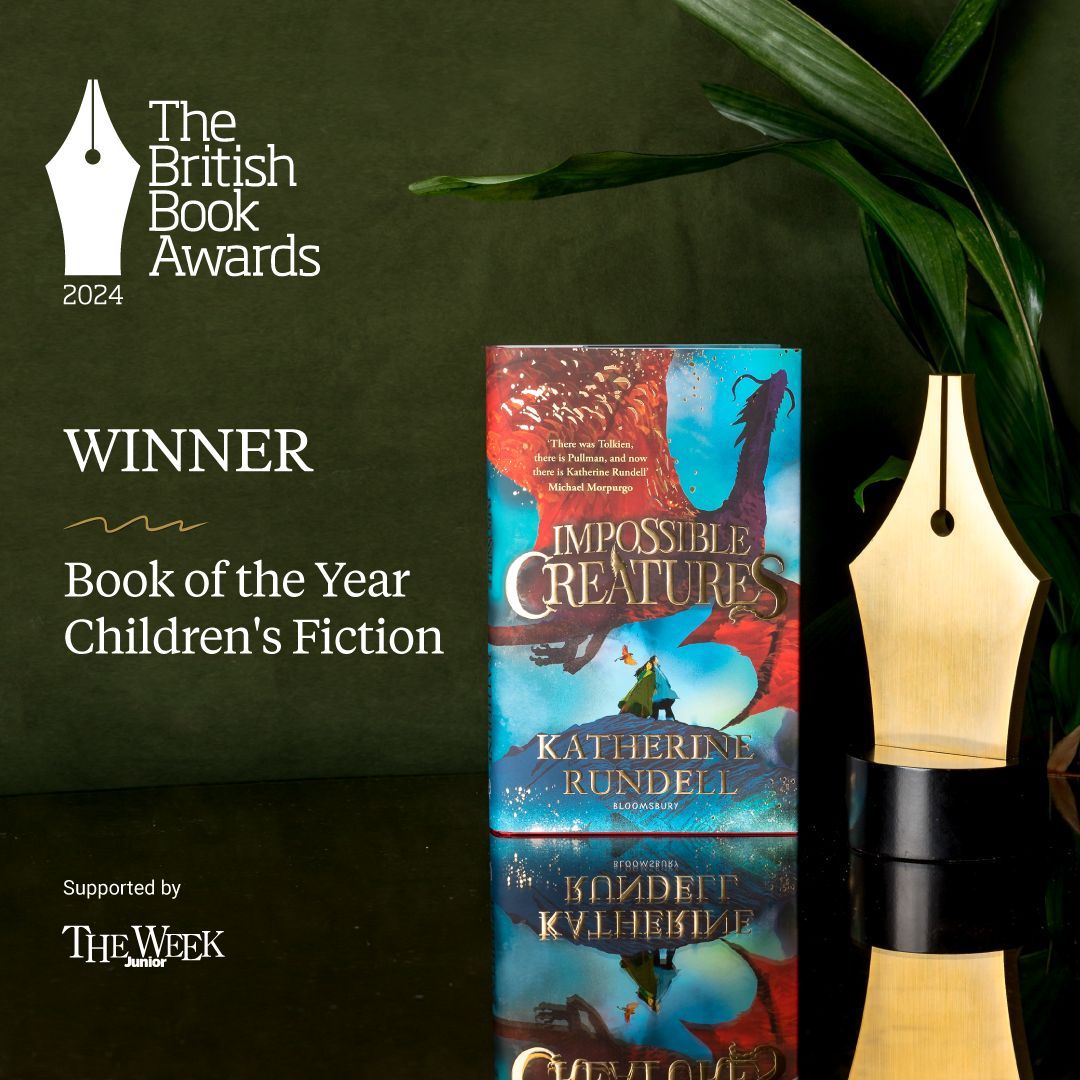 thebookseller's tweet image. Katherine Rundell takes home Book of the Year: Children's Fiction (supported by @theweekjunior) for IMPOSSIBLE CREATURES.

@KidsBloomsbury's no-holds-barred campaign positioned Impossible Creatures as “the book of Rundell’s career”. 

#Nibbies #BritishBookAwards